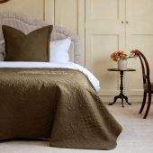 3 Piece Olive Quilted Bedspread & Cushion Set
