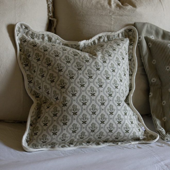 Chloe Sage Print Scalloped Edge Cushion