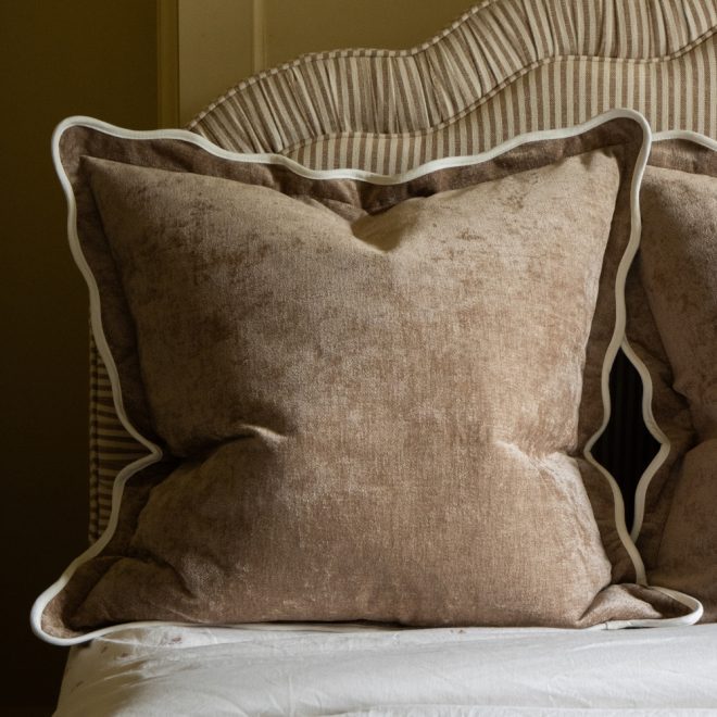 Chloe Coffee Scalloped Edge Cushion 65×65
