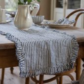 Linen Navy Stripe Ruffle Table Runner
