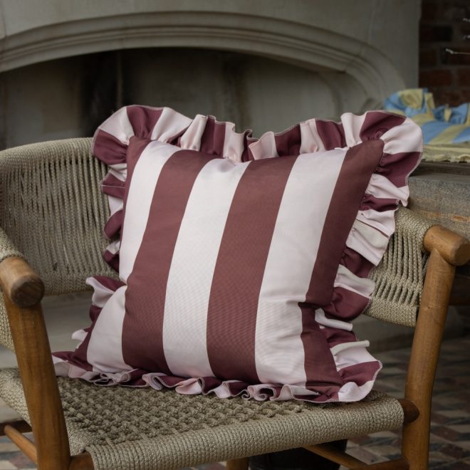 Outdoor Burgundy & Pink Ruffle Edge Cushion