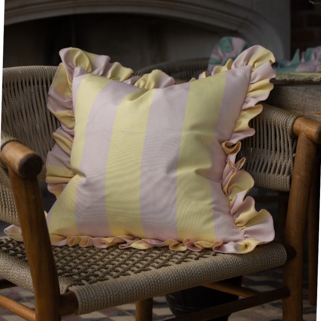Outdoor Pink & Yellow Ruffle Edge Cushion