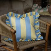 Outdoor Blue & Yellow Ruffle Cushion
