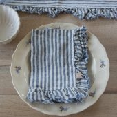Linen Navy Stripe Ruffle Set of 4 Napkins