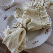 Linen Pastel Yellow Ruffle Set of 4 Napkins
