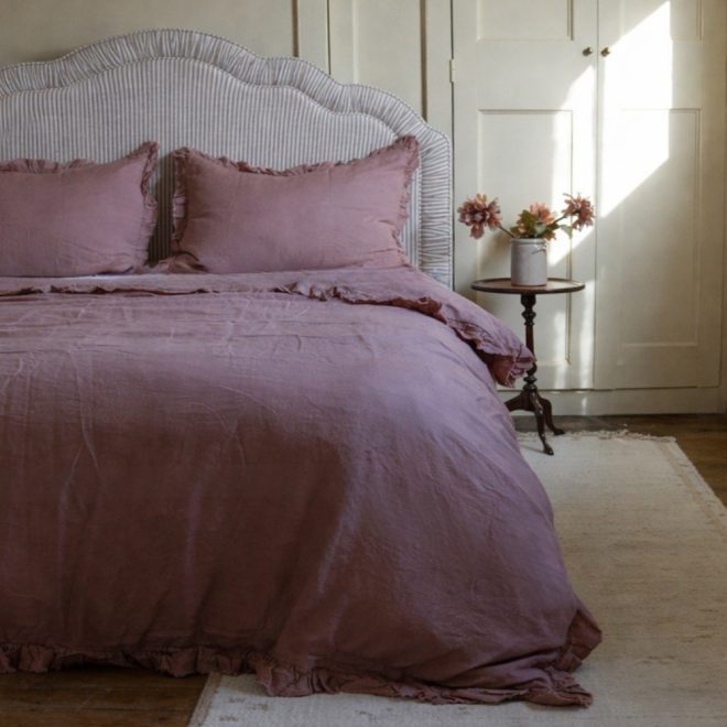Luxury Dusty Pink Ruffle Linen Bedding Set