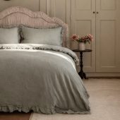 Luxury Sage Green Ruffle Linen Bedding Set