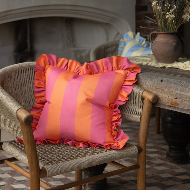 Outdoor Pink & Orange Ruffle Edge Cushion