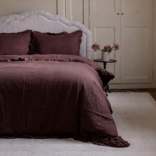 Luxury Dark Brown Ruffle Linen Bedding Set