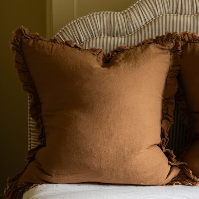 Hallie Rust Ruffle Linen Cushion 65x65cm