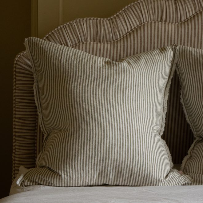 Esmee Olive Stripe Linen Cushion 65×65