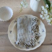 Olive Stripe Ruffle Linen Napkins