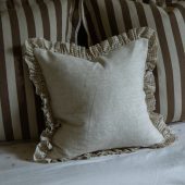 Bella Beige Stripe Ruffle Edge Cushion